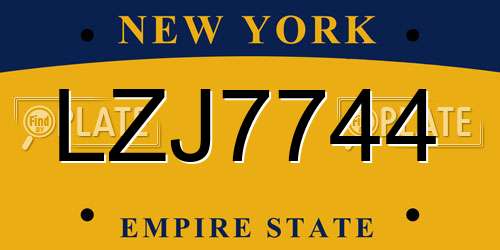 LZJ7744 New York License Plate