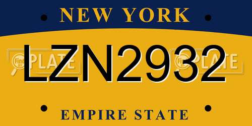 LZN2932 New York License Plate