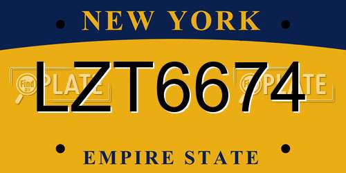 LZT6674 New York License Plate