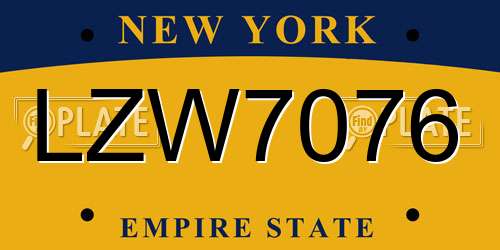 LZW7076 New York License Plate