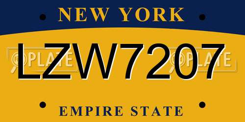 LZW7207 New York License Plate