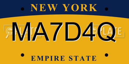 MA7D4Q New York License Plate
