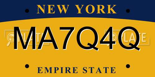 MA7Q4Q New York License Plate
