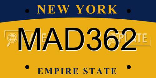 MAD362 New York License Plate