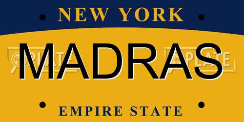 MADRAS New York License Plate