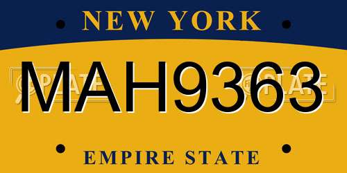 MAH9363 New York License Plate