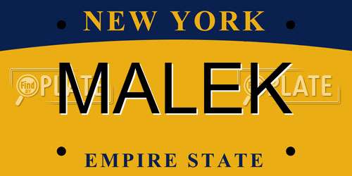 MALEK New York License Plate