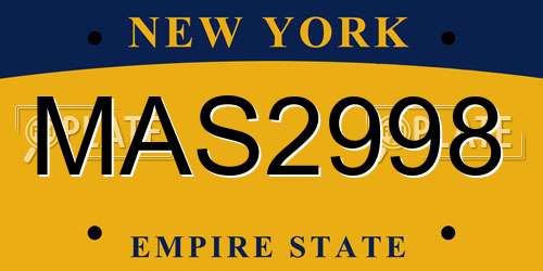 MAS2998 New York License Plate