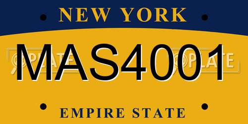 MAS4001 New York License Plate