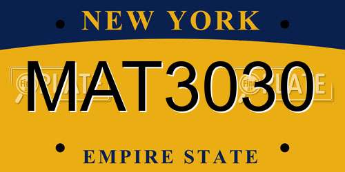 MAT3030 New York License Plate