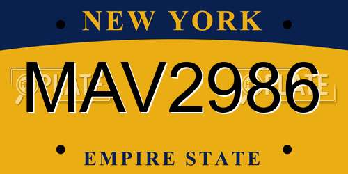 MAV2986 New York License Plate