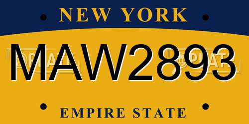 MAW2893 New York License Plate