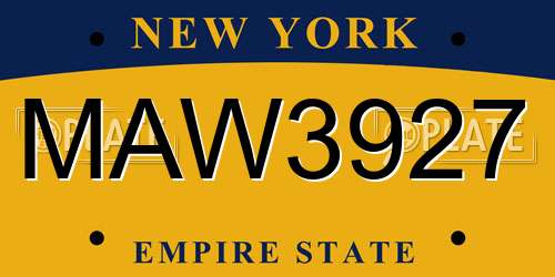 MAW3927 New York License Plate