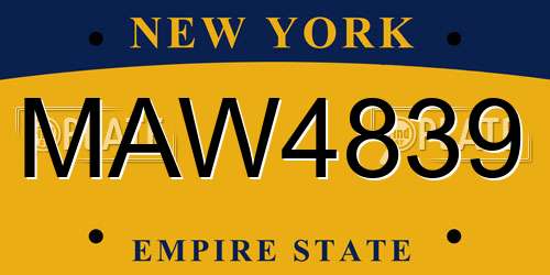 MAW4839 New York License Plate