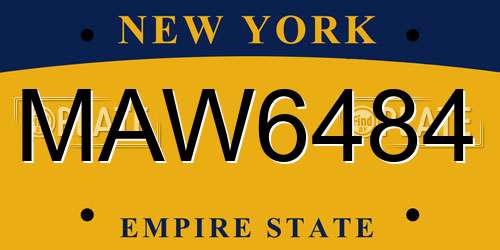 MAW6484 New York License Plate