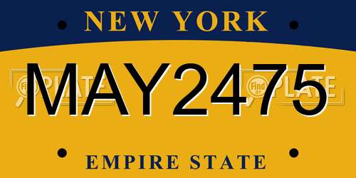 MAY2475 New York License Plate