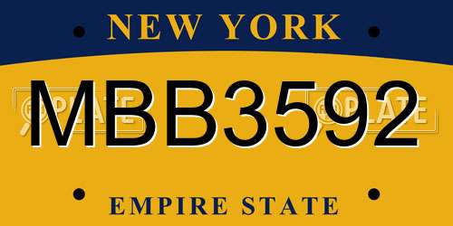 MBB3592 New York License Plate