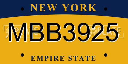 MBB3925 New York License Plate