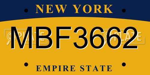 MBF3662 New York License Plate