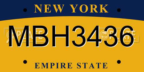 MBH3436 New York License Plate