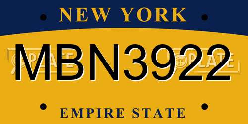 MBN3922 New York License Plate
