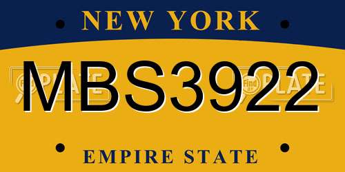 MBS3922 New York License Plate