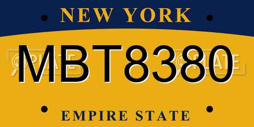 MBT8380 New York License Plate