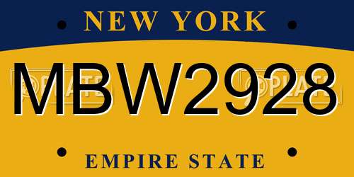 MBW2928 New York License Plate