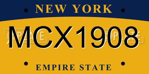 MCX1908 New York License Plate