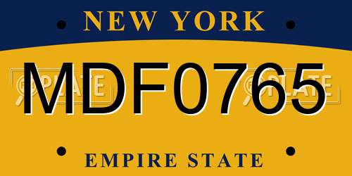 MDF0765 New York License Plate