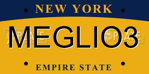 MEGLIO3 New York License Plate