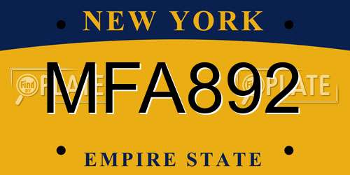 MFA892 New York License Plate