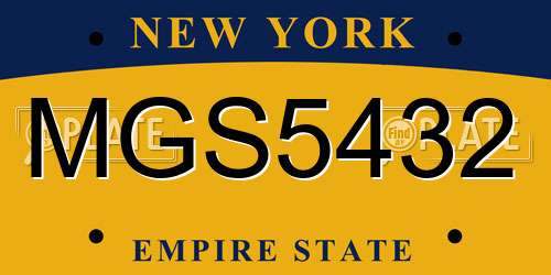 MGS5432 New York License Plate