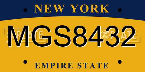 MGS8432 New York License Plate