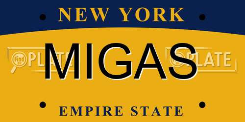 MIGAS New York License Plate