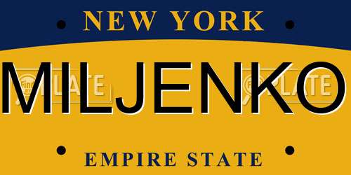 MILJENKO New York License Plate