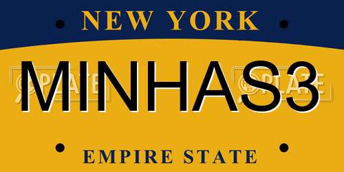 MINHAS3 New York License Plate