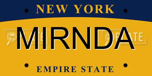 MIRNDA New York License Plate