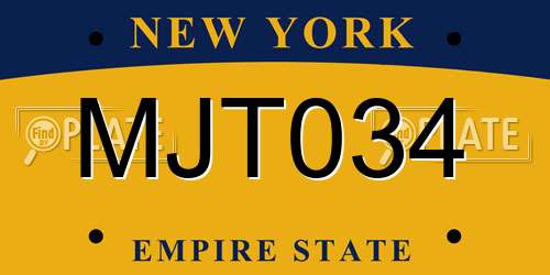 MJT034 New York License Plate
