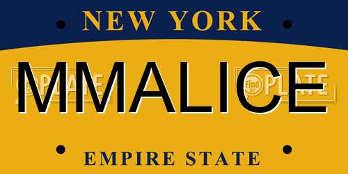 MMALICE New York License Plate