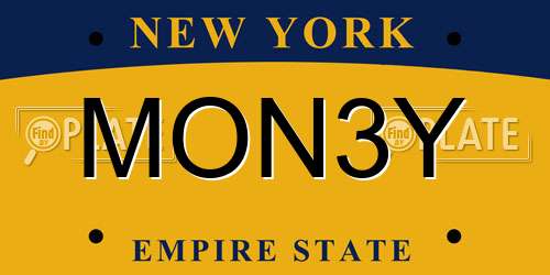 MON3Y New York License Plate