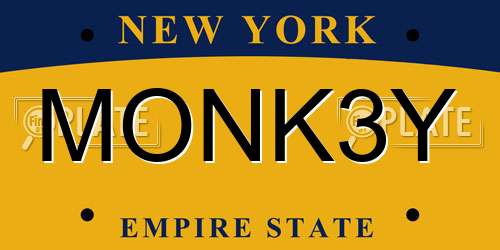 MONK3Y New York License Plate