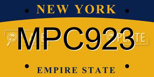 MPC923 New York License Plate