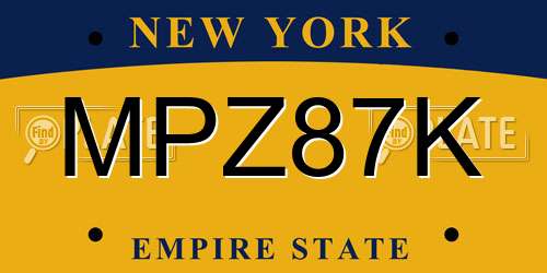 MPZ87K New York License Plate
