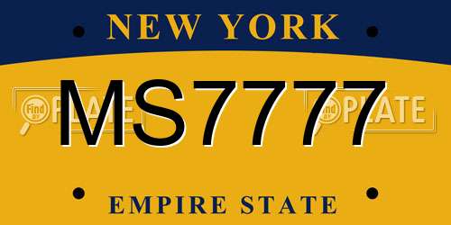 MS7777 New York License Plate