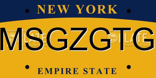 MSGZGTG New York License Plate