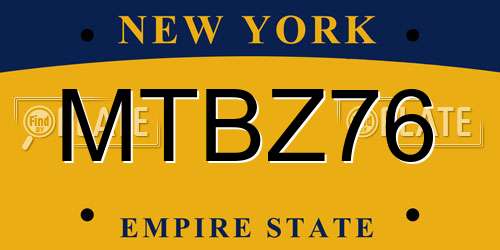MTBZ76 New York License Plate