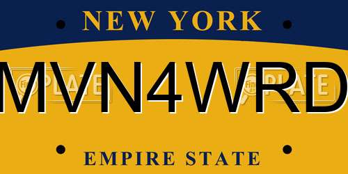 MVN4WRD New York License Plate