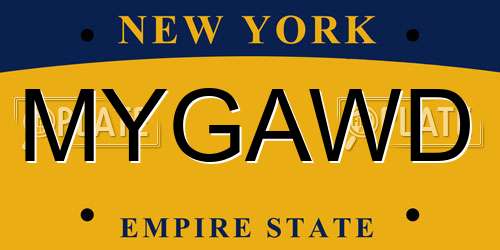MYGAWD New York License Plate