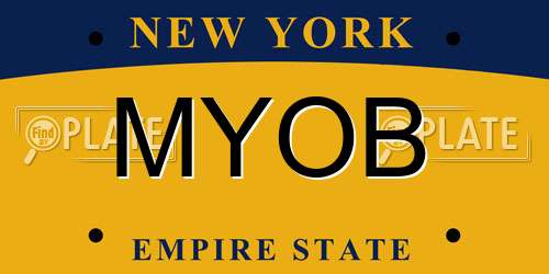 MYOB New York License Plate